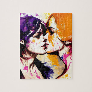 Colorful Kiss Postcard Jigsaw Puzzle