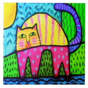 Colorful Kitty Abstract Digital Painting Tile