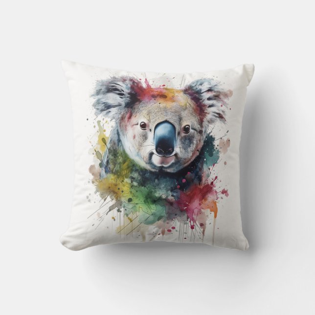 Colorful Koala: A vibrant illustration Throw Pillow (Front)