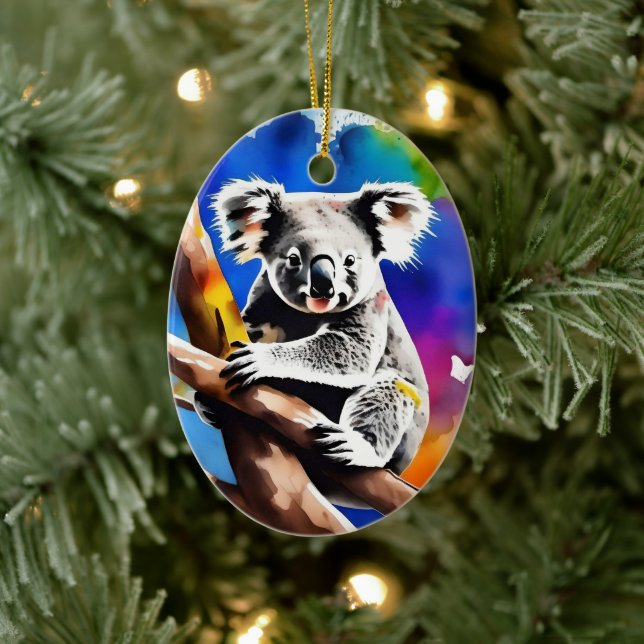 Colorful Koala Bear Watercolour Splash, Ceramic Ornament (Tree)