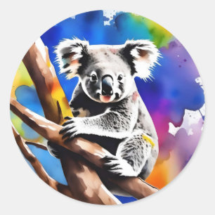 Colorful Koala Bear Watercolour Splash, Classic Round Sticker