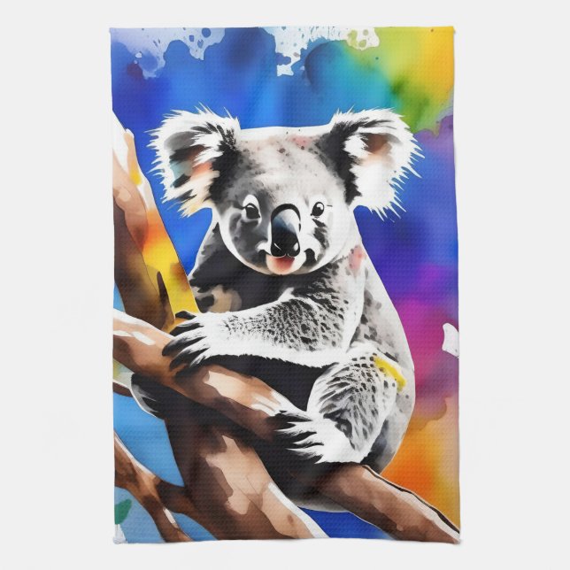 Colorful Koala Bear Watercolour Splash, Kitchen Towel (Vertical)