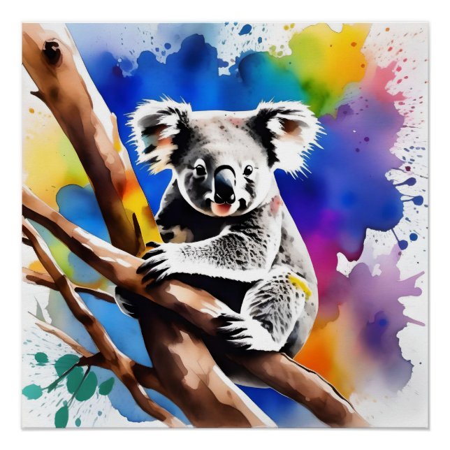 Colorful Koala Bear Watercolour Splash, Poster (Front)