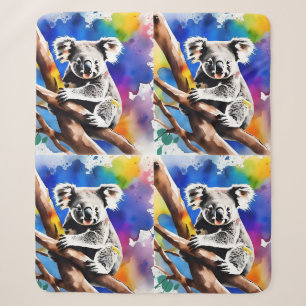 Colorful Koala Bear Watercolour Splash, Sherpa Blanket