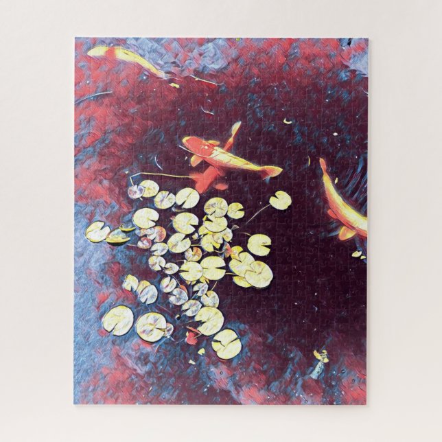 Colorful koi fish Japanese fishpond Jigsaw Puzzle (Vertical)