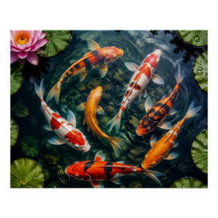 . Colorful Koi Fish Pond Poster