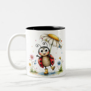 Colorful Ladybug Ceramic Coffee Mug Vintage Style