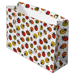 Colorful ladybugs on white large gift bag
