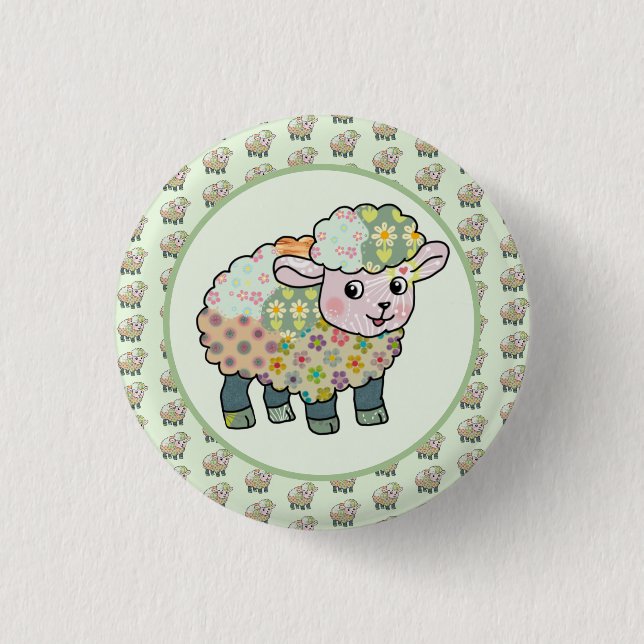 colorful lamb postcard 1 inch round button (Front)