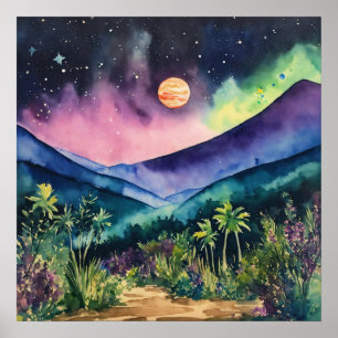 Colorful Landscape Watercolor Wall Poster