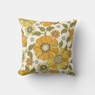 Colorful Large Scale Hand-Drawn Floral vintage Sea Throw Pillow