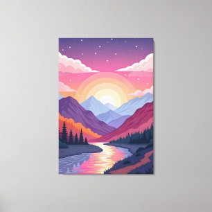 Colorful Layered Mountain Sunset Landscape Canvas Print