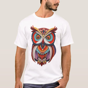 Colorful Layered Paper-Art Owl Graphic T-Shirt - V