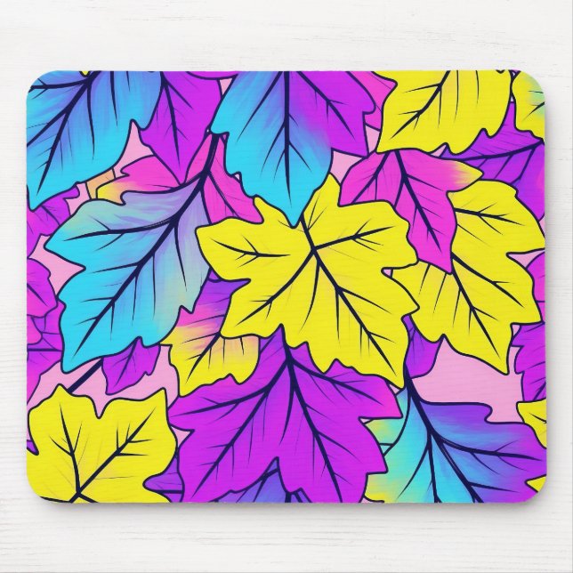 Colorful Leaf Design Desk Mat & Mouse Pad (Front)