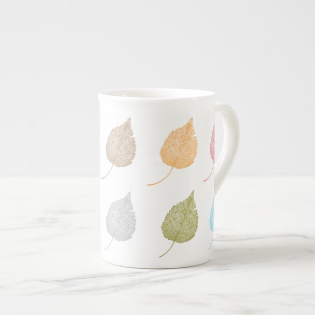 Colorful leaves pattern bone china mug (Front Right)