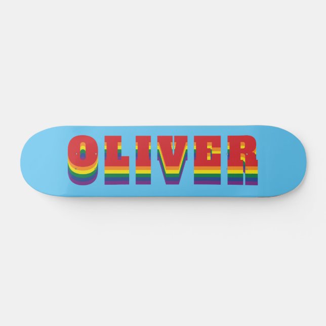 Colorful LGBTQ Rainbow Gay Pride Flag Custom Name Skateboard (Horz)