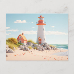Colorful lighthouse maritime landscape postcard