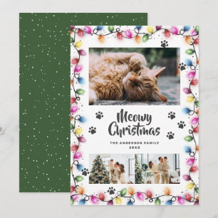 Colorful Lights Green Photo Meowy Christmas Card