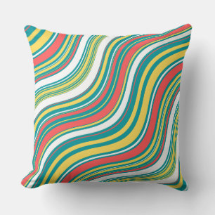 Colorful lines blue and red modern summer throw pillow
