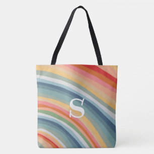 Colorful Lines Curves Stripes Waves MONOGRAM Tote Bag