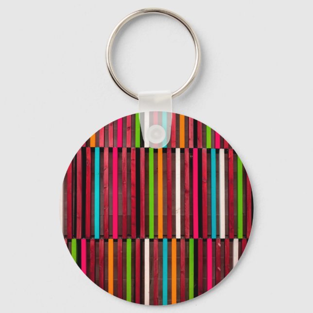 Colorful Lines Wood Blue Orange Pattern Fun Keychain (Front)