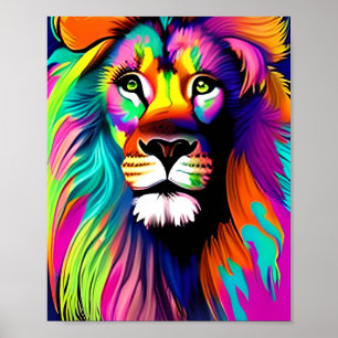 Colorful Lion Digital Art Poster
