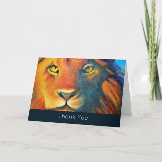 Colorful Lion Head Portrait Oil Painting Thank You (Front)