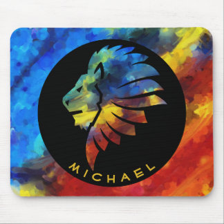 Colorful Lion King Watercolor Monogram for Him Mouse Pad