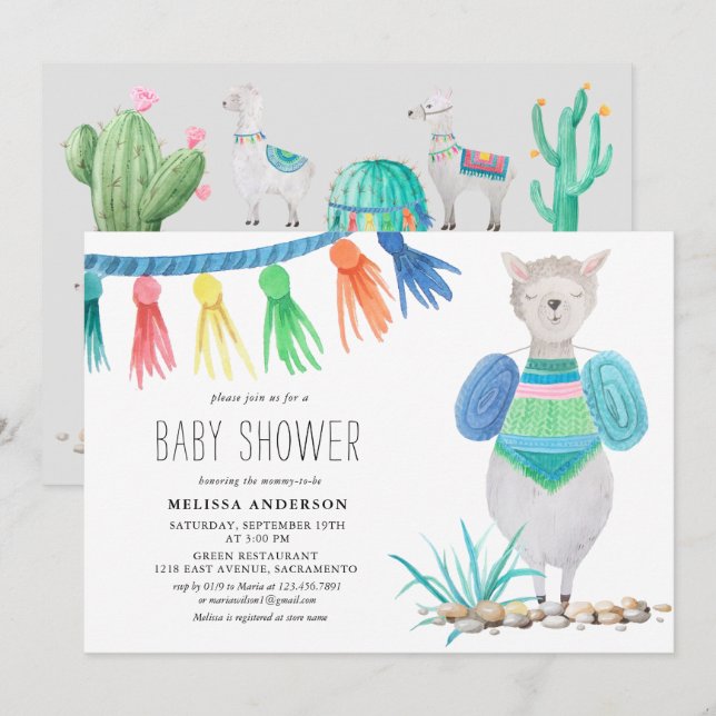 Colorful Llama Baby Shower Invitation (Front/Back)
