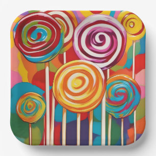 Colorful lollipops paper plate
