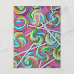 Colorful lollipops pattern postcard