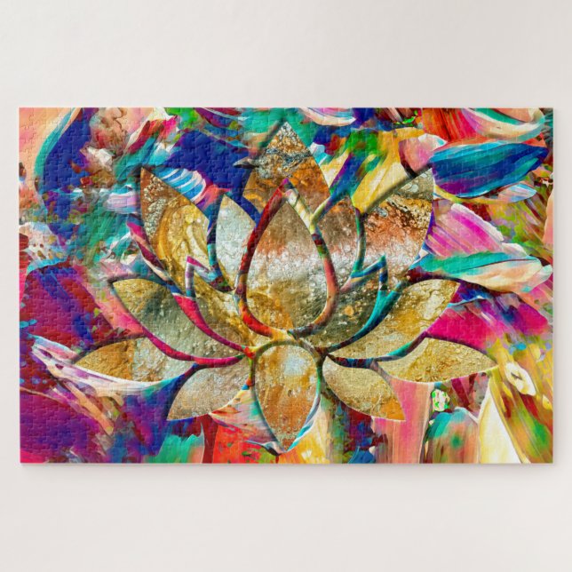 COLORFUL LOTUS FLOWER ON COLORFUL BACKGROUND JIGSAW PUZZLE (Horizontal)