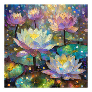 Colorful Lotus Flowers Blossoming in the Snow Photo Print