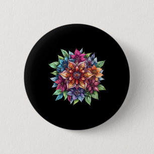 Colorful Lotus Garden Mandala Fantasy Bloom  2 Inch Round Button