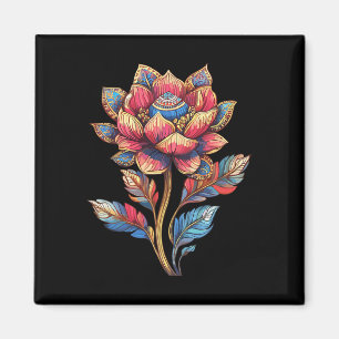 Colorful Lotus Mandala Flower With Ornate Leaves Magnet