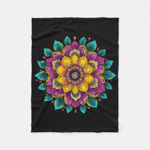 Colorful Lotus Mandala Spiritual Floral Harmony Fleece Blanket