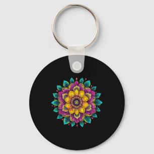 Colorful Lotus Mandala Spiritual Floral Harmony Keychain