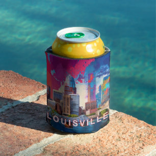 Colorful Louisville Skyline Abstract Art Can Cooler