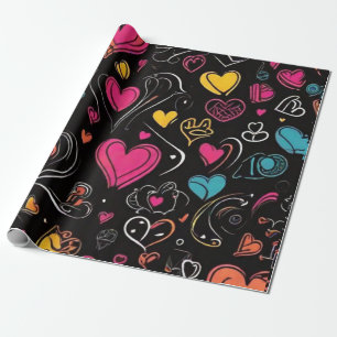Colorful love expression line art design  wrapping paper