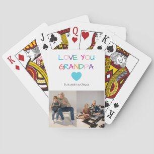Colorful “Love You Grandpa” Text and Custom Photo  Playing Cards