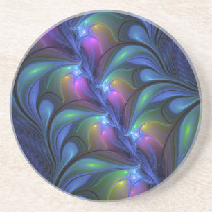 Colorful Luminous Abstract Blue Pink Green Fractal Coaster