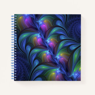 Colorful Luminous Abstract Blue Pink Green Fractal Notebook