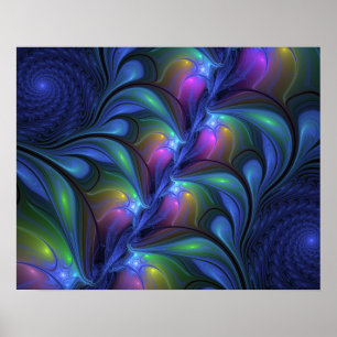 Colorful Luminous Abstract Blue Pink Green Fractal Poster