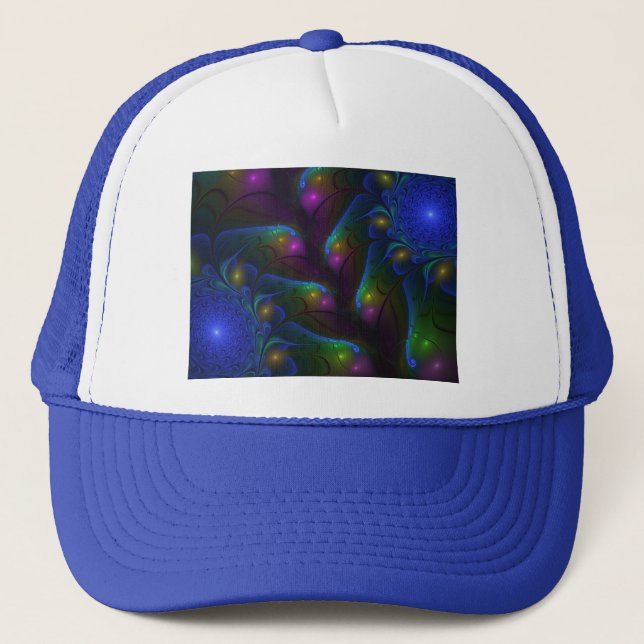 Colorful Luminous Abstract Modern Trippy Fractal Trucker Hat (Front)