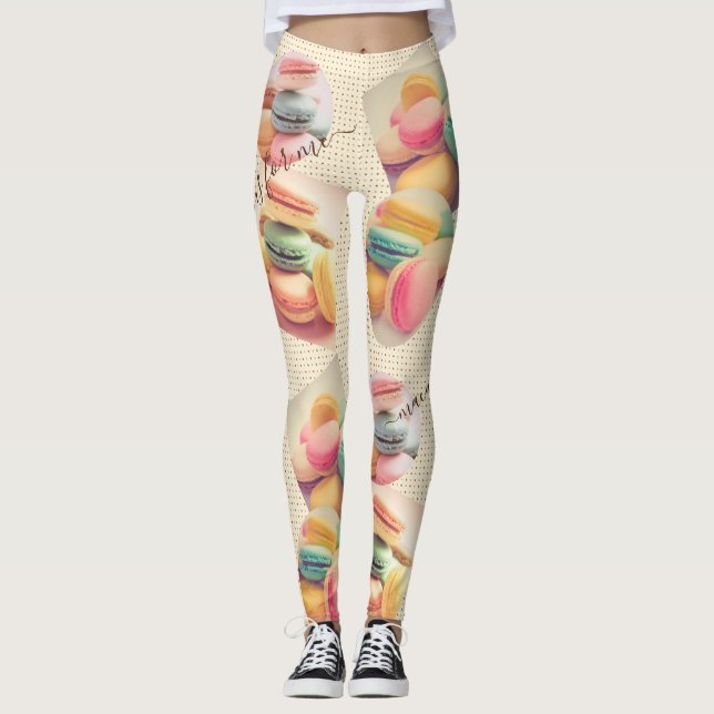 Colorful Macaron Macaroon Sweet French Pastry Leggings (Front)