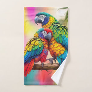 Colorful Macaw Parrots On A Branch-45739 Hand Towel