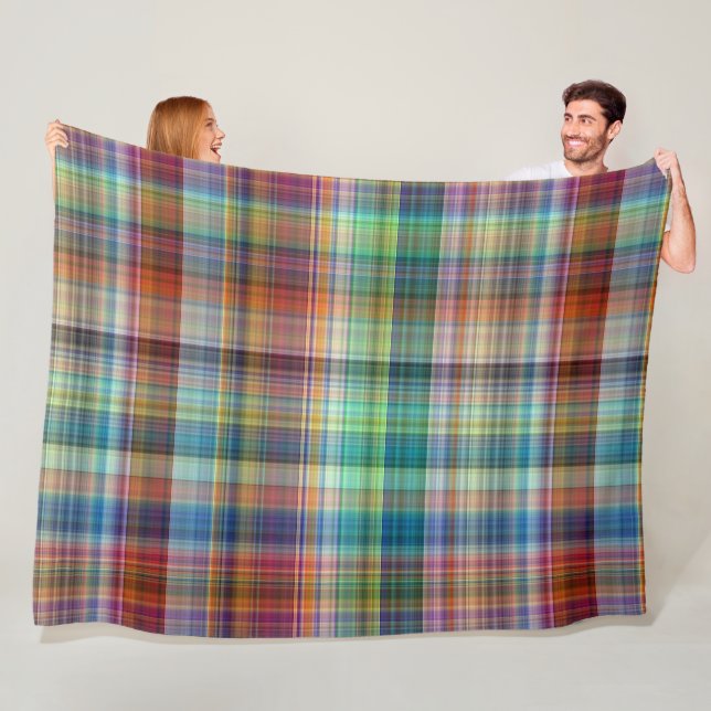 Colorful Madras Plaid Stripe Pattern Fleece Blanket (In Situ)