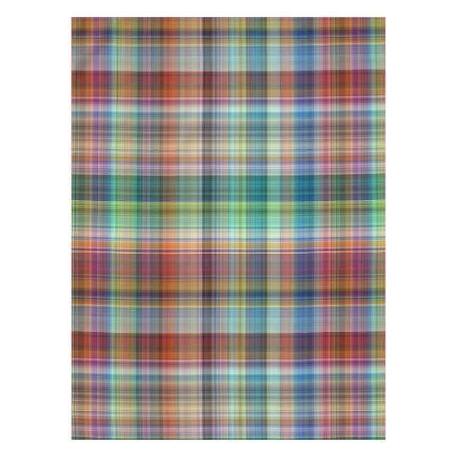 Colorful Madras Plaid Stripe Pattern Tablecloth (Front)