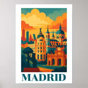 Colorful Madrid Spain Vintage Travel Poster