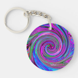 Colorful Magenta Swirl Retro Abstract Design Keychain
